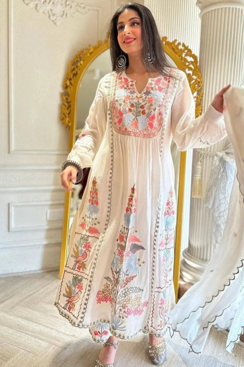 Indian Pakistani Ready to Wear Embroidered Frock 3 Pc Suit