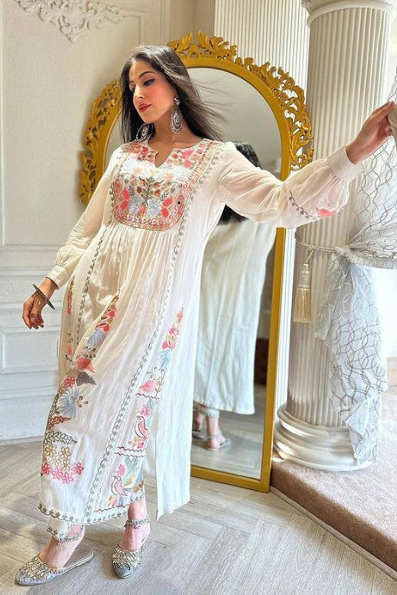 Indian Pakistani Ready to Wear Embroidered Frock 3 Pc Suit