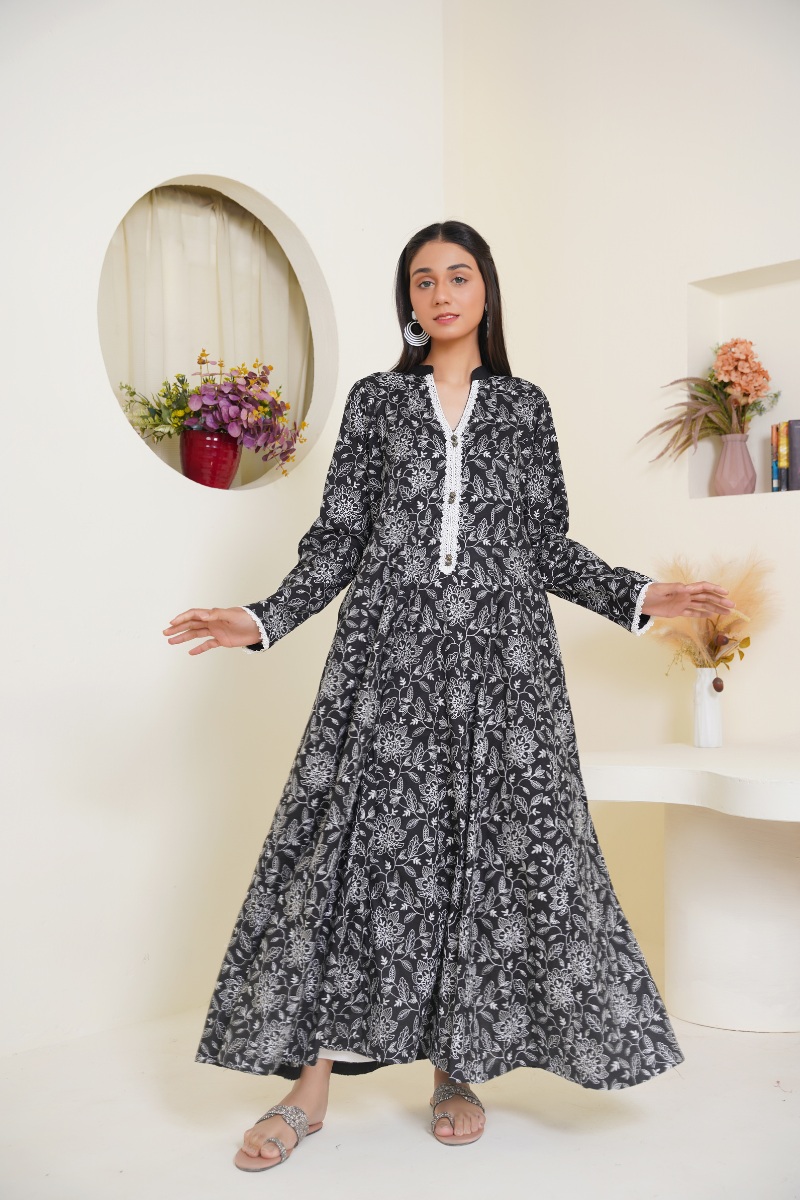 Ready To Wear 03-Piece Embroidered Lawn Anarkali Gown