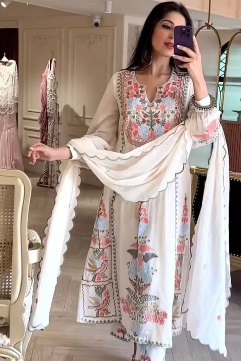 Indian Pakistani Ready to Wear Embroidered Frock 3 Pc Suit