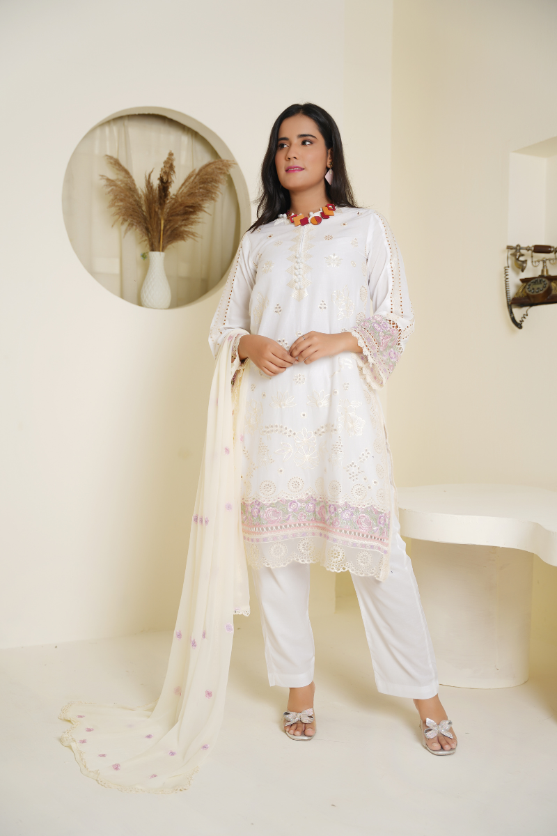 2-Piece Embroidered Lelan Suit