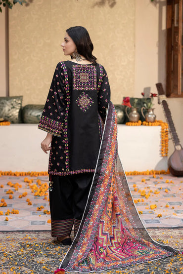 3 Pcs Black Embroidered Lawn Suit