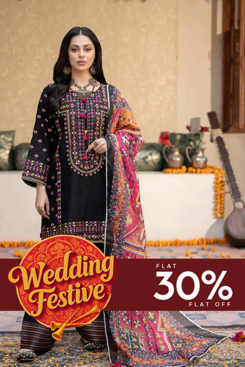 3 Pcs Black Embroidered Lawn Suit