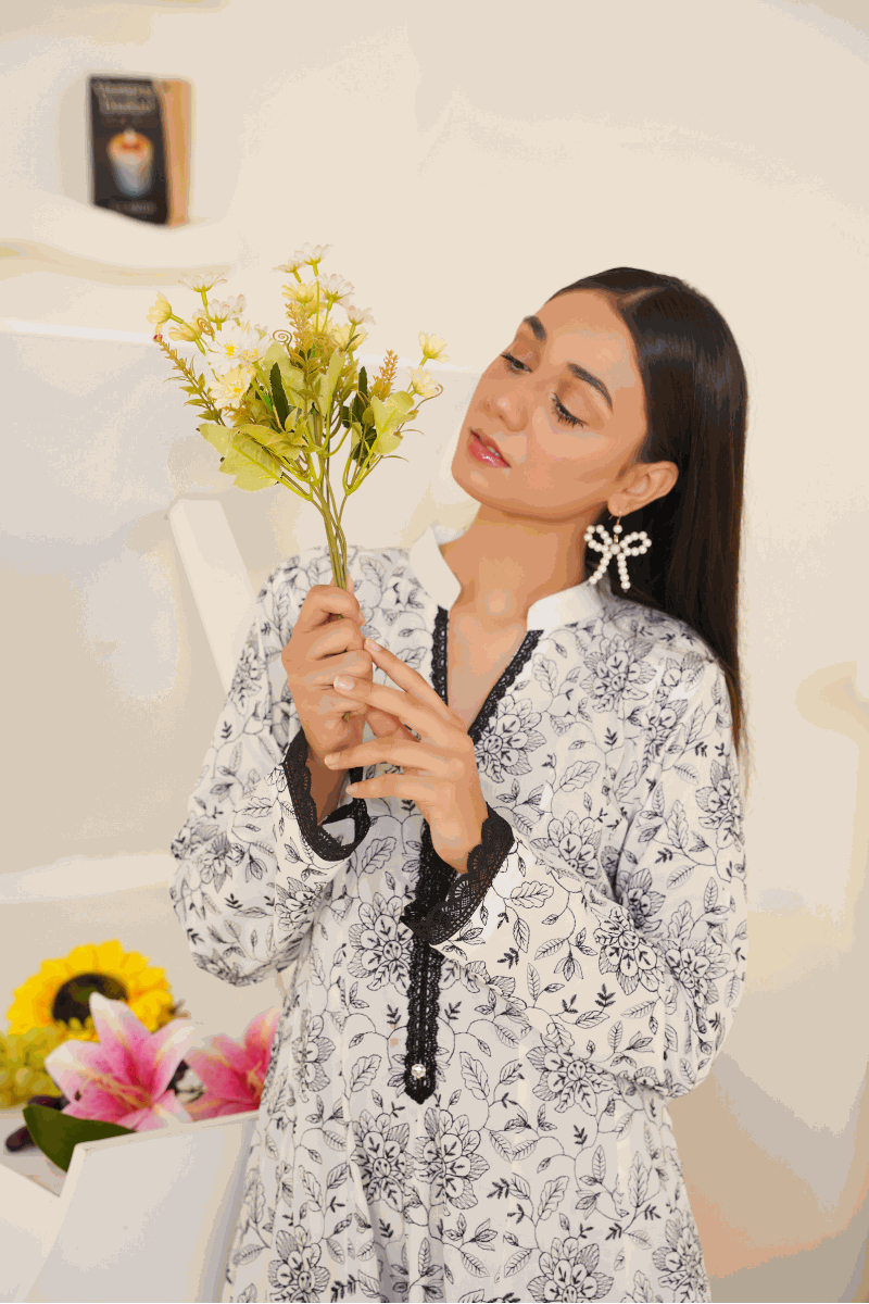 02-Piece Ready to Wear Embroidered Lawn Anarkali Gown