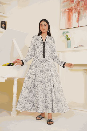 02-Piece Ready to Wear Embroidered Lawn Anarkali Gown