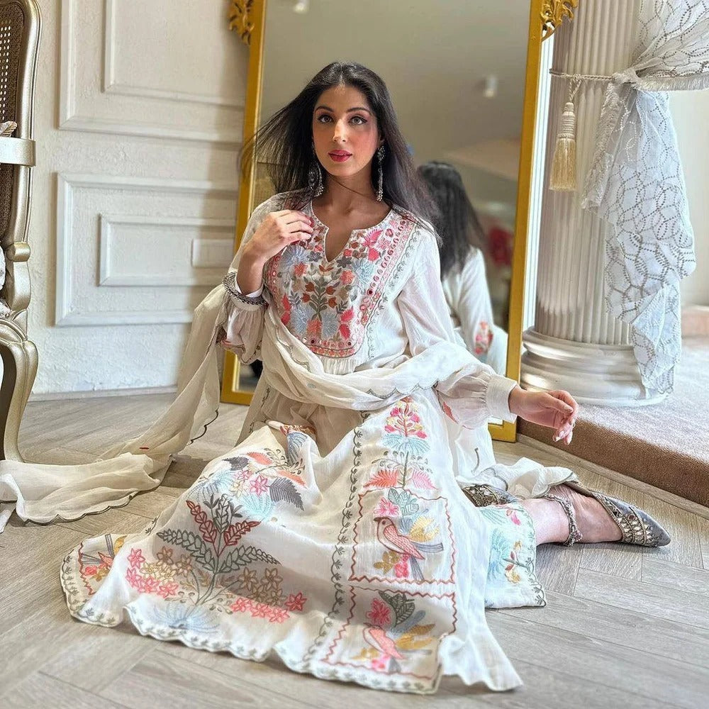 Indian Pakistani Ready to Wear Embroidered Frock 3 Pc Suit