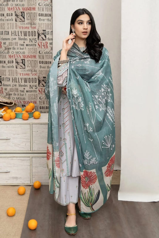 3PC LAWN EMBROIDERED SHIRT WITH MANAAR PRINTED DUPATTA AND EMBROIDERED SUIT