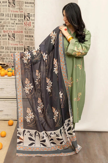 3PC LAWN EMBROIDERED SHIRT WITH MANAAR PRINTED DUPATTA AND EMBROIDERED SUIT & TROUSER
