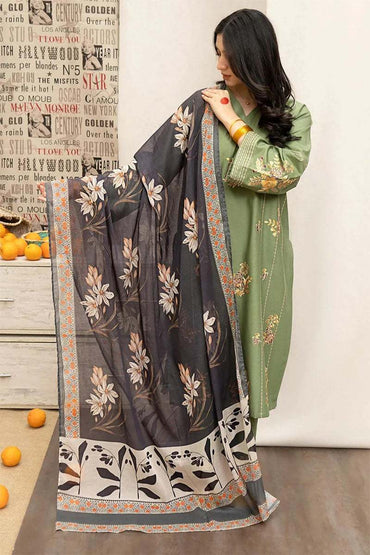 3PC LAWN EMBROIDERED SHIRT WITH MANAAR PRINTED DUPATTA AND EMBROIDERED SUIT & TROUSER