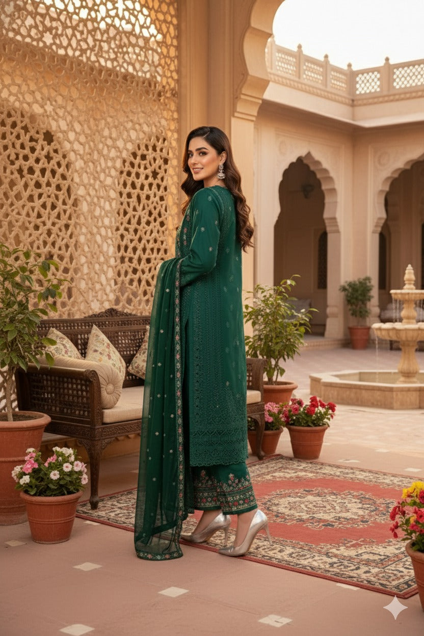 03-Piece Lawn Embroidered Suit Ready To Wear