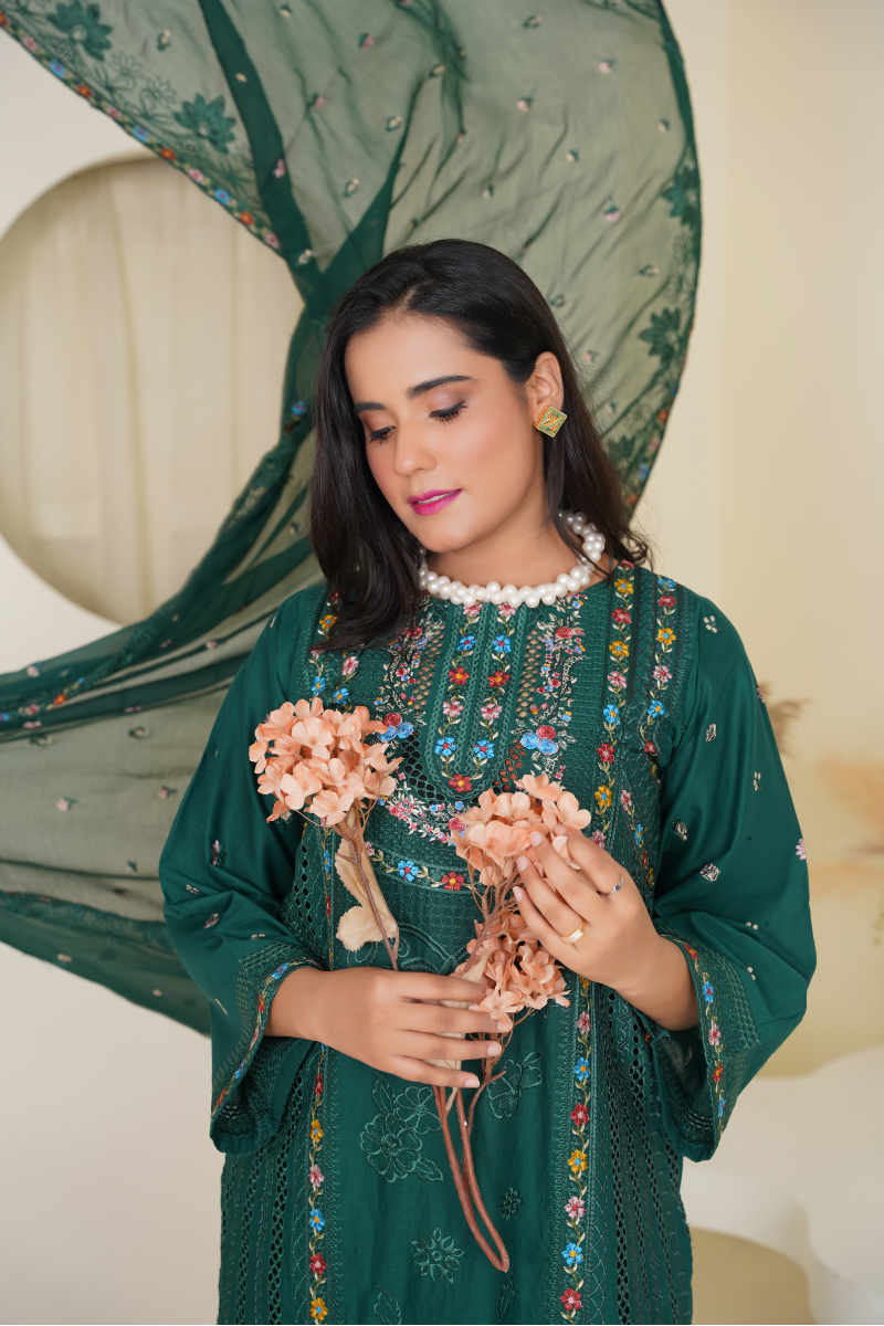 03-Piece Lawn Embroidered Suit Ready To Wear