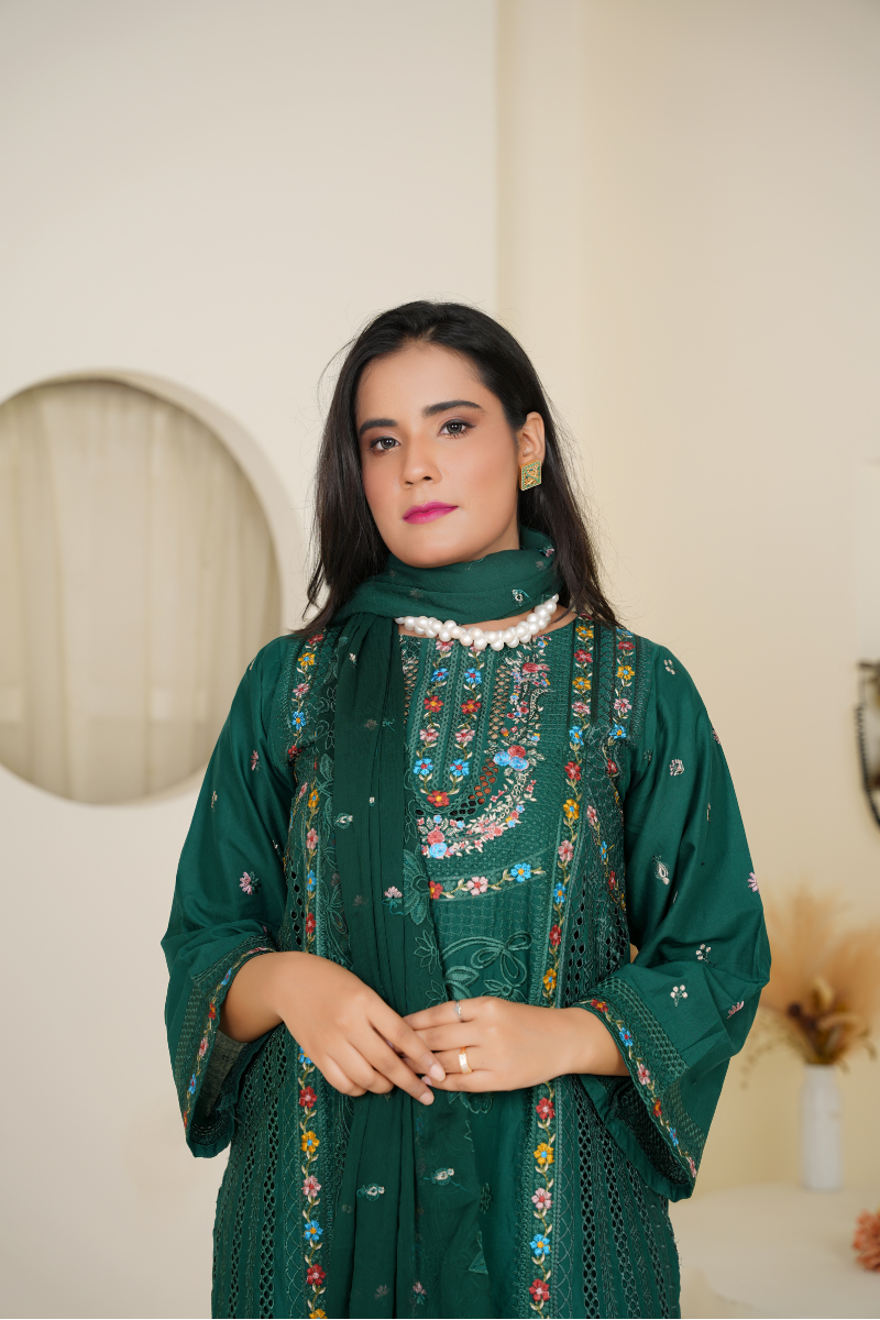 03-Piece Lawn Embroidered Suit Ready To Wear