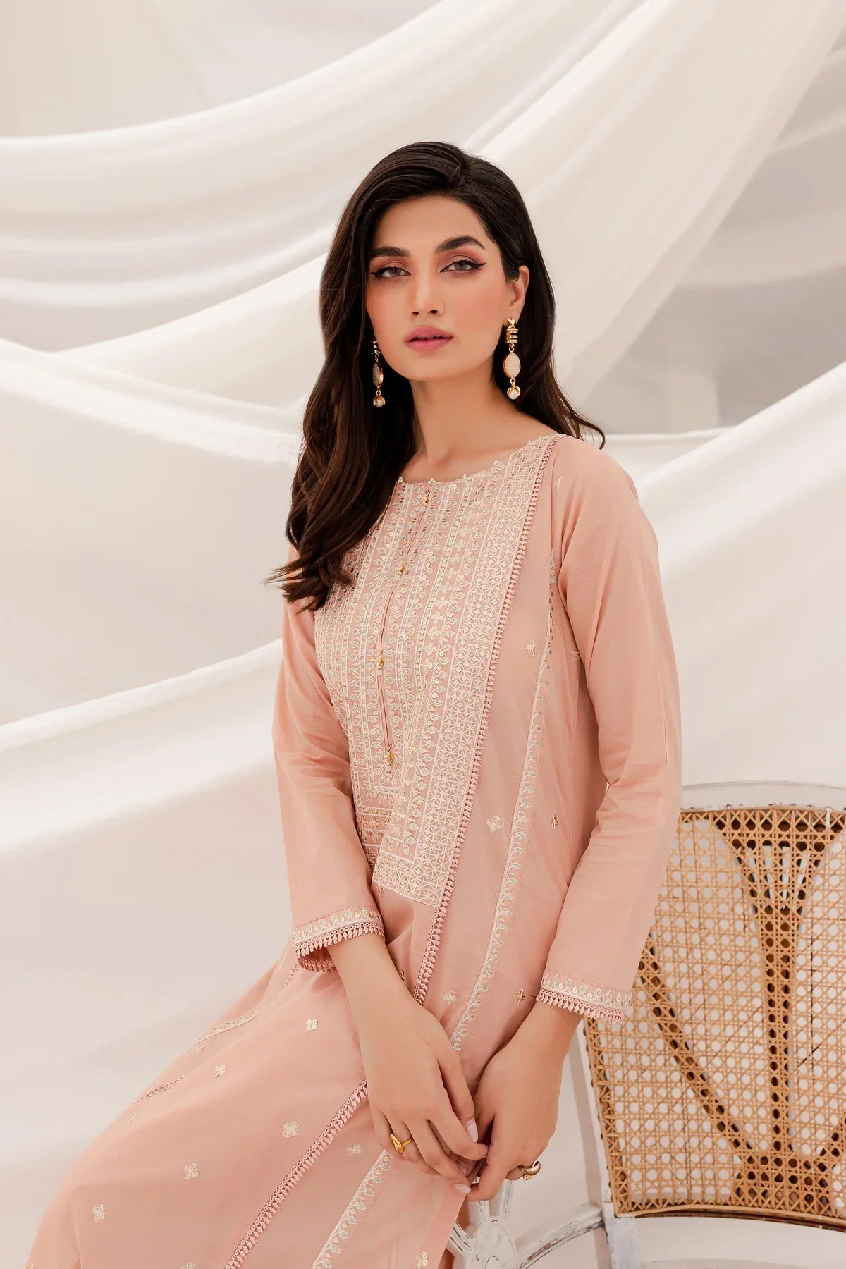 READY TO WEAR  2PC CAMBRIC EMBROIDERED SHIRT WITH TROUSER