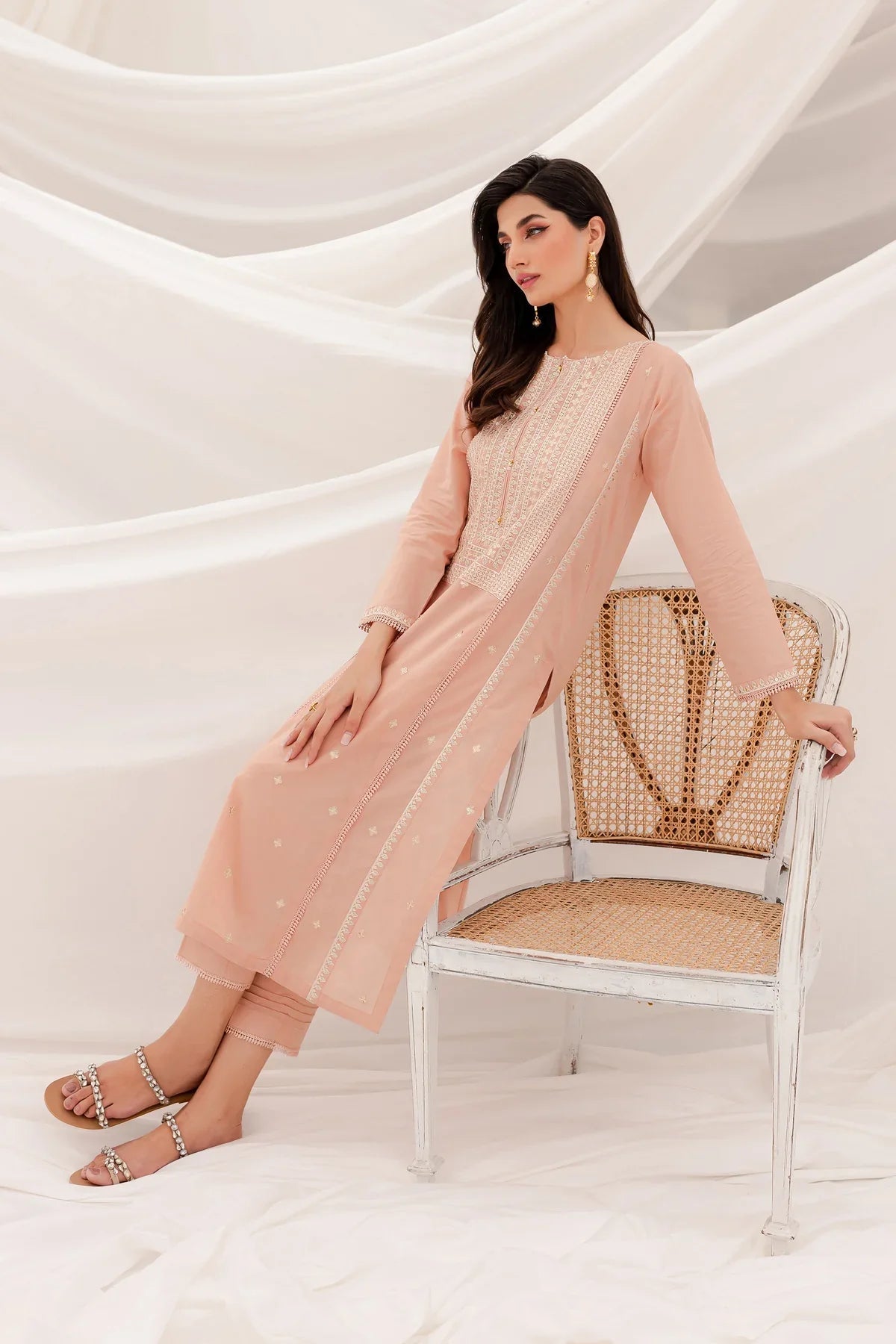 READY TO WEAR  2PC CAMBRIC EMBROIDERED SHIRT WITH TROUSER