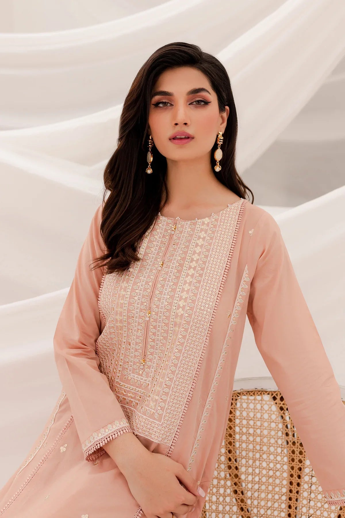 READY TO WEAR  2PC CAMBRIC EMBROIDERED SHIRT WITH TROUSER