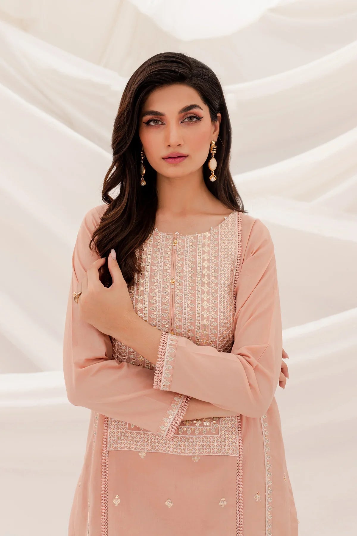 READY TO WEAR  2PC CAMBRIC EMBROIDERED SHIRT WITH TROUSER