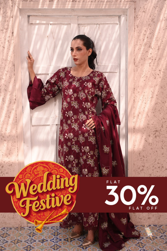 Maroon Majesty – Embroidered 3-Piece Lawn Suit