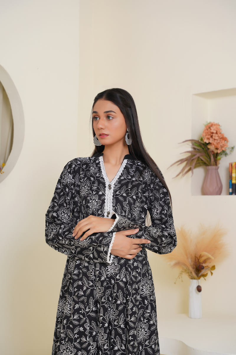 Ready To Wear 03-Piece Embroidered Lawn Anarkali Gown