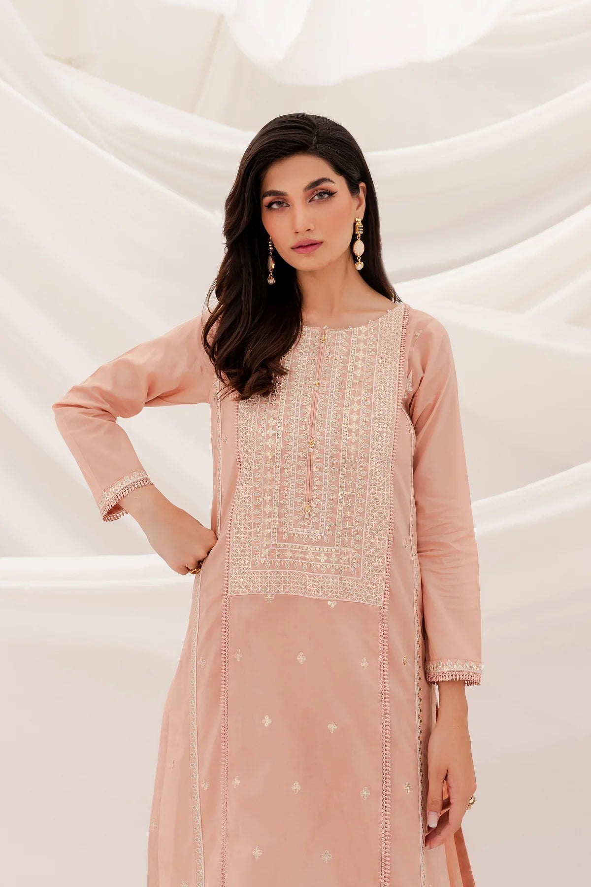 READY TO WEAR  2PC CAMBRIC EMBROIDERED SHIRT WITH TROUSER
