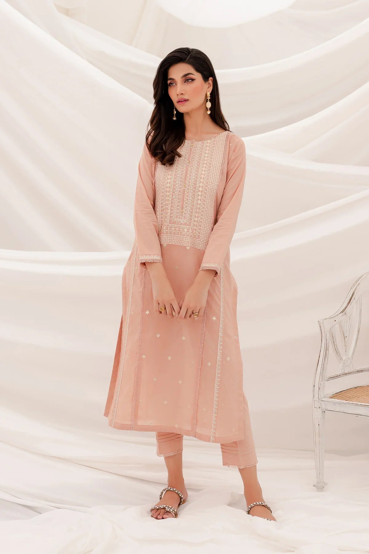 READY TO WEAR  2PC CAMBRIC EMBROIDERED SHIRT WITH TROUSER