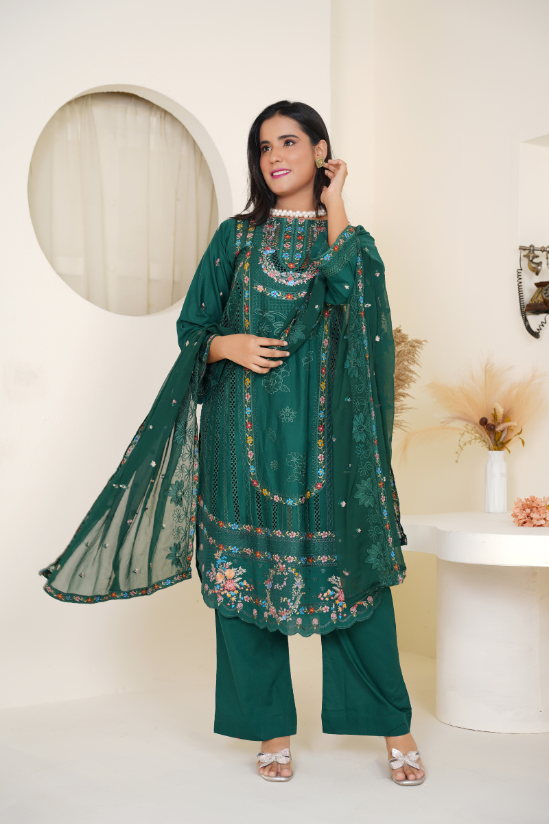 03-Piece Lawn Embroidered Suit Ready To Wear