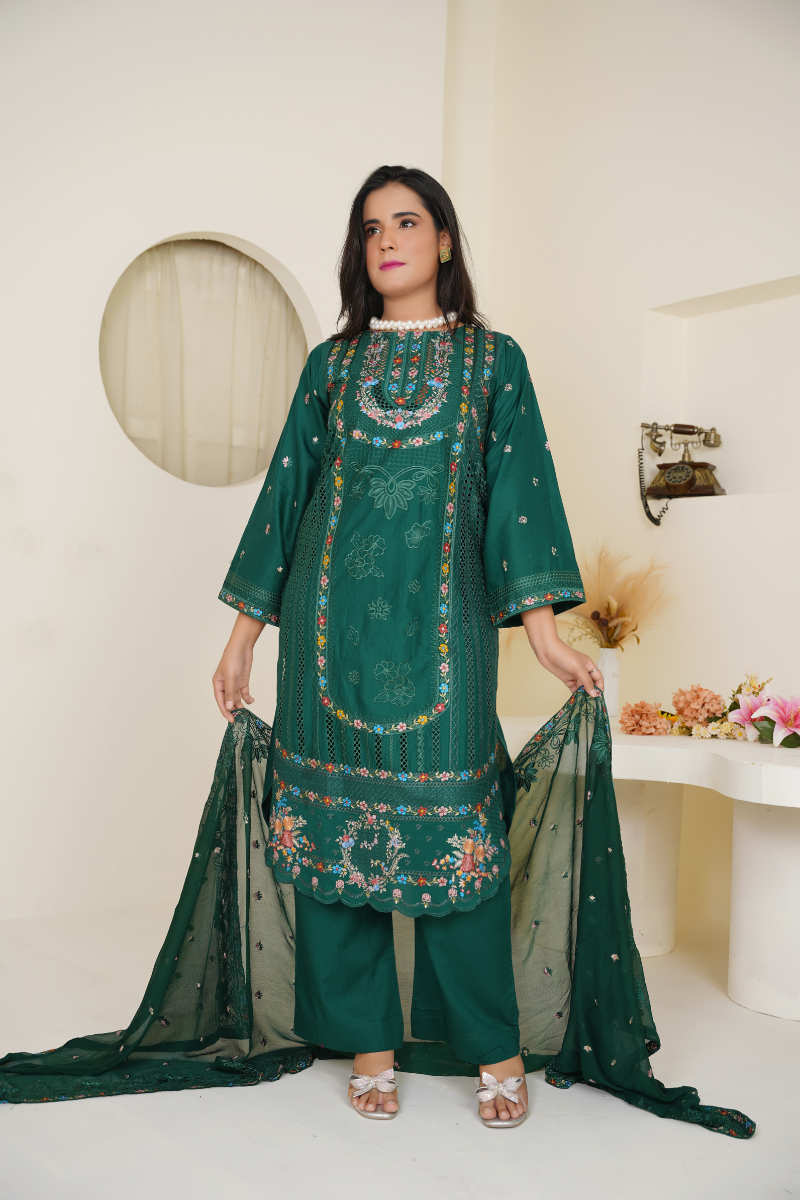 03-Piece Lawn Embroidered Suit Ready To Wear