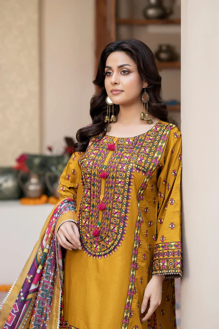 3 PC Honey Gold Luxury Embroidered Lawn Suit