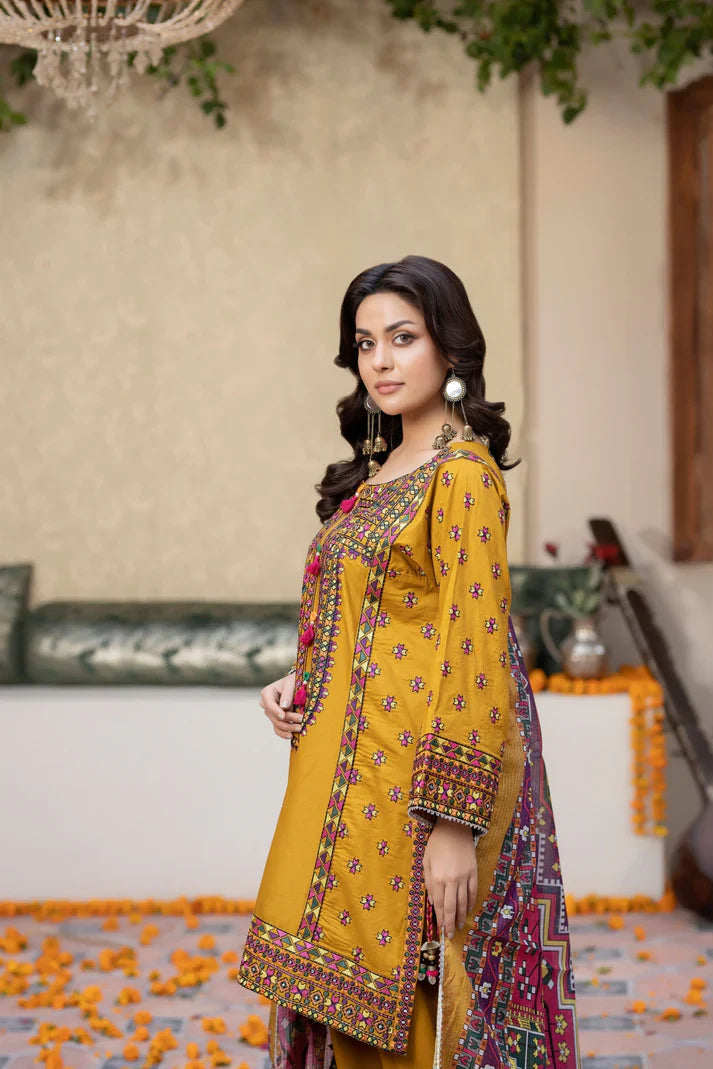 3 PC Honey Gold Luxury Embroidered Lawn Suit