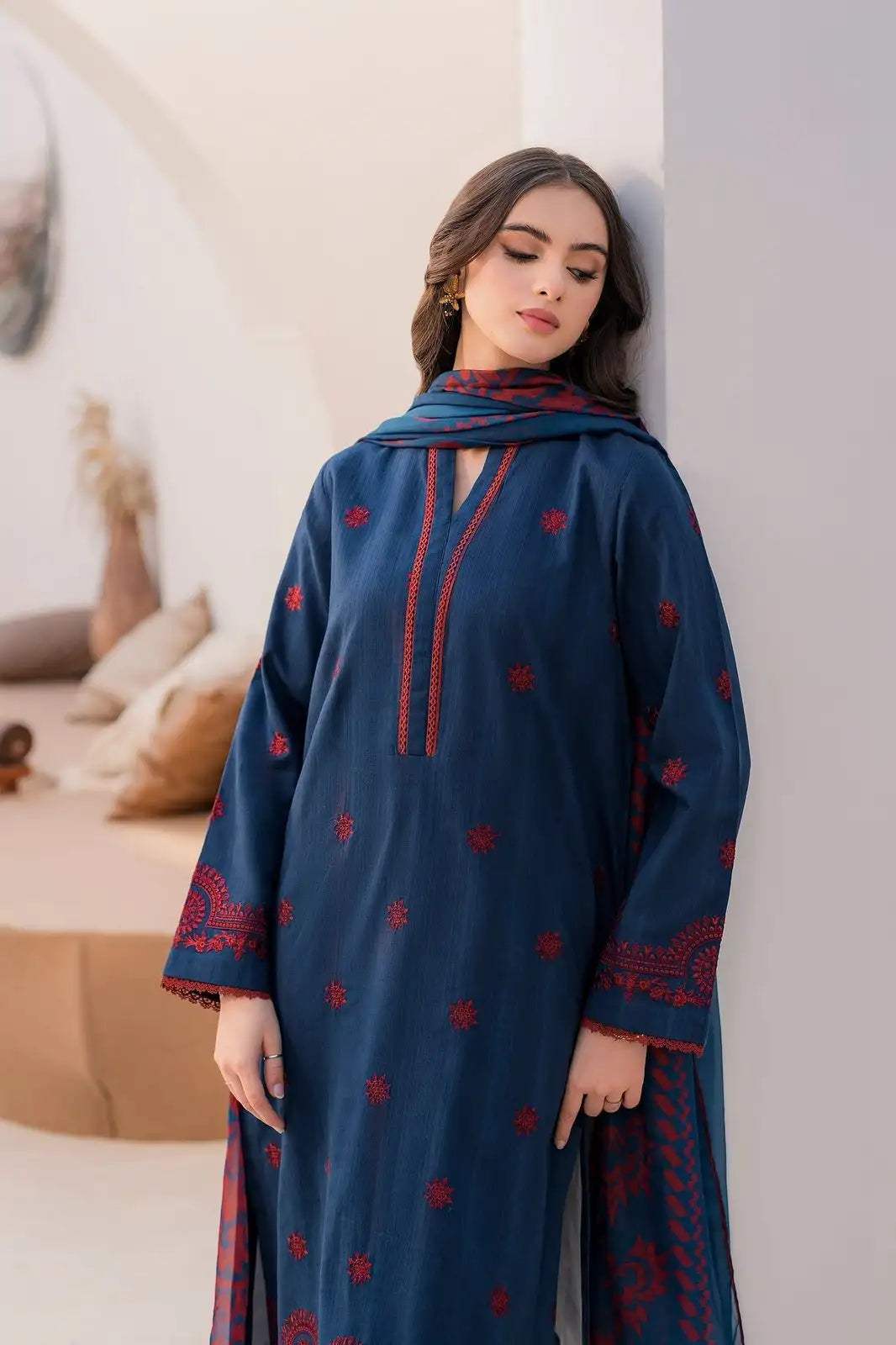 3-Piece Embroidered Lawn Outfit – Stitched Perfection