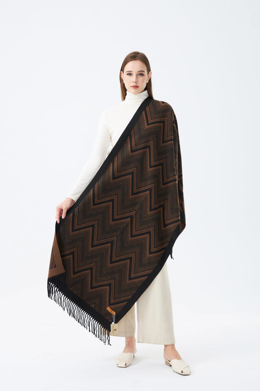 Sky Cashmere Wool Scarf Chevron Pattern with Tassels