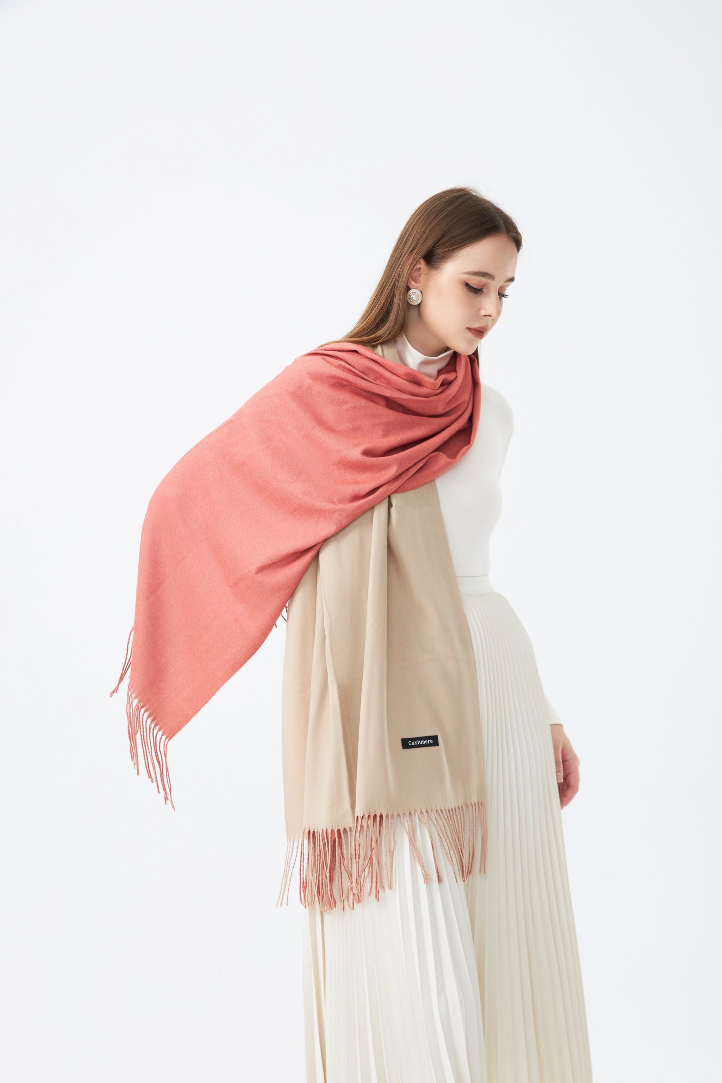 Sky Cashmere Two Tone Reversible Scarf with Tassels