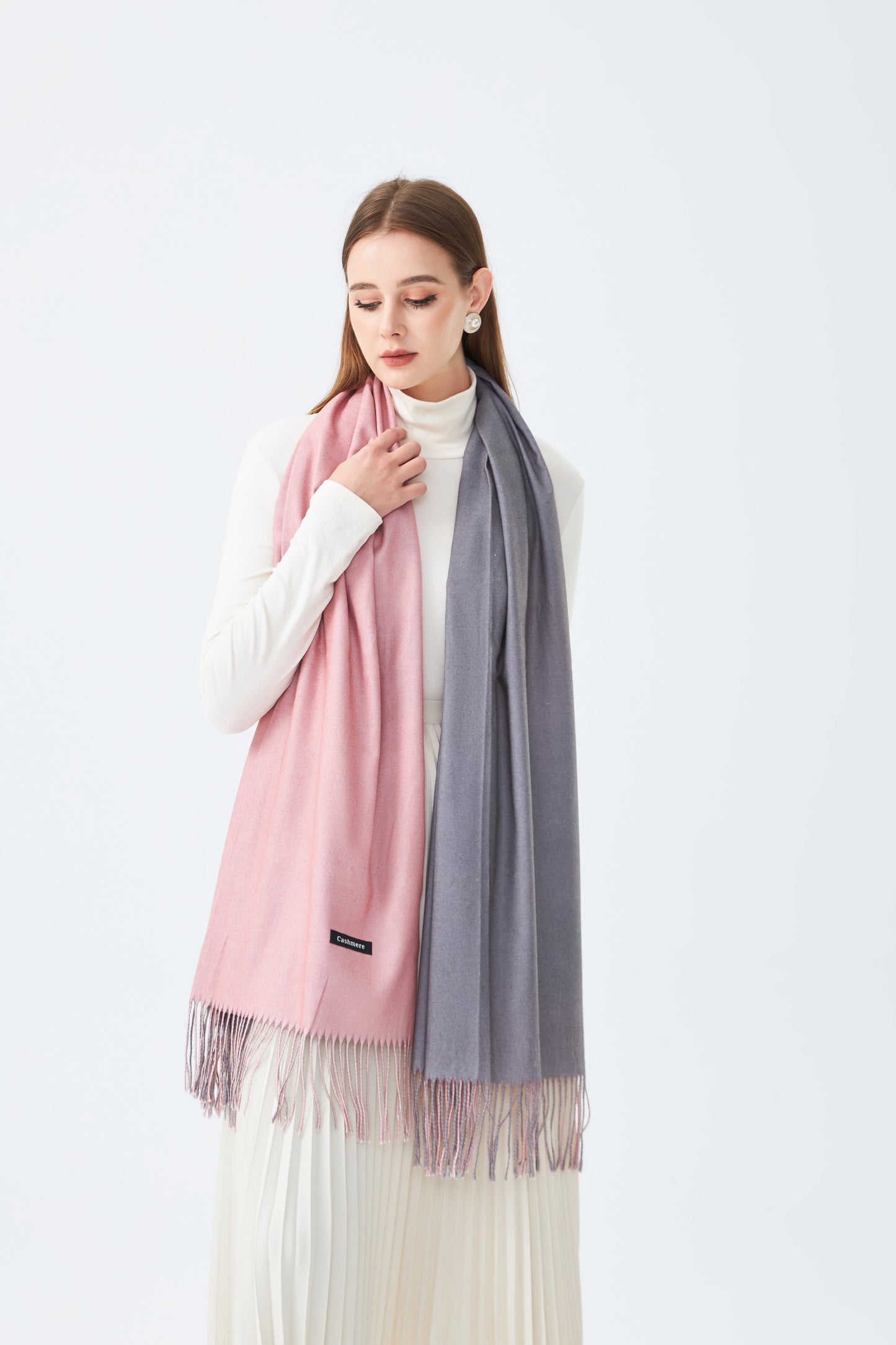 Sky Cashmere Two Tone Reversible Scarf with Tassels