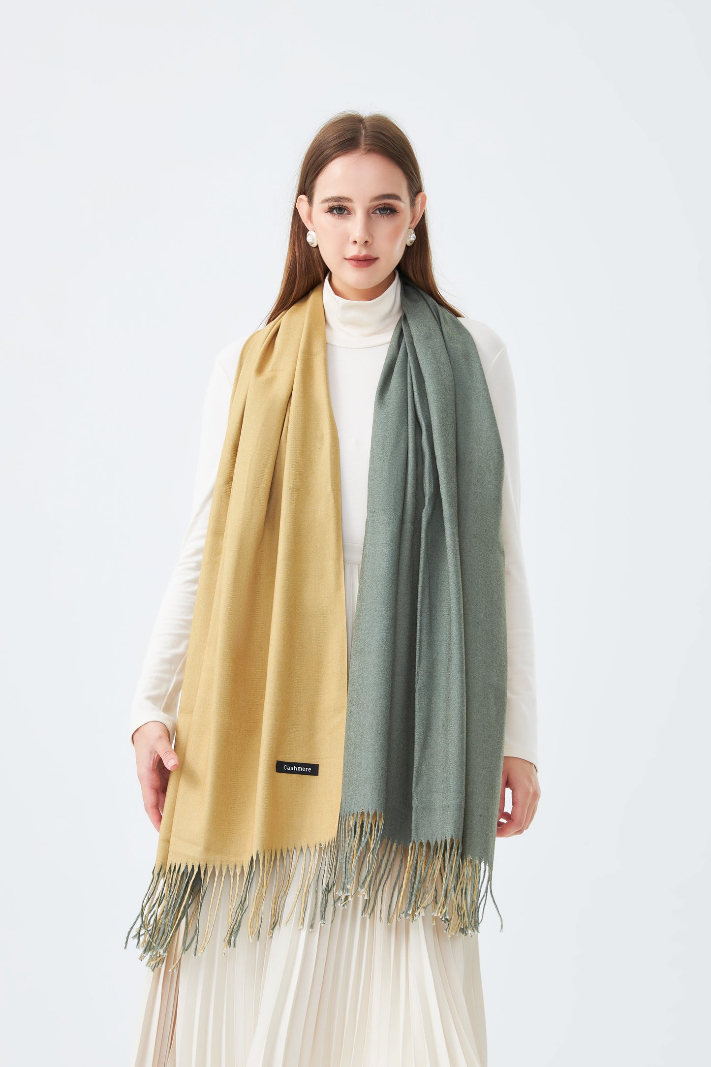 Sky Cashmere Two Tone Reversible Scarf with Tassels