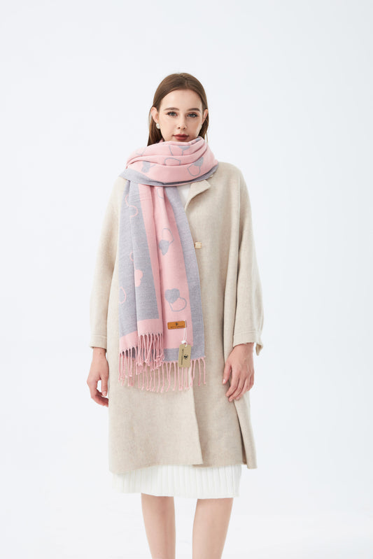 Sky Cashmere Wool Scarf Heart Pattern with Tassels