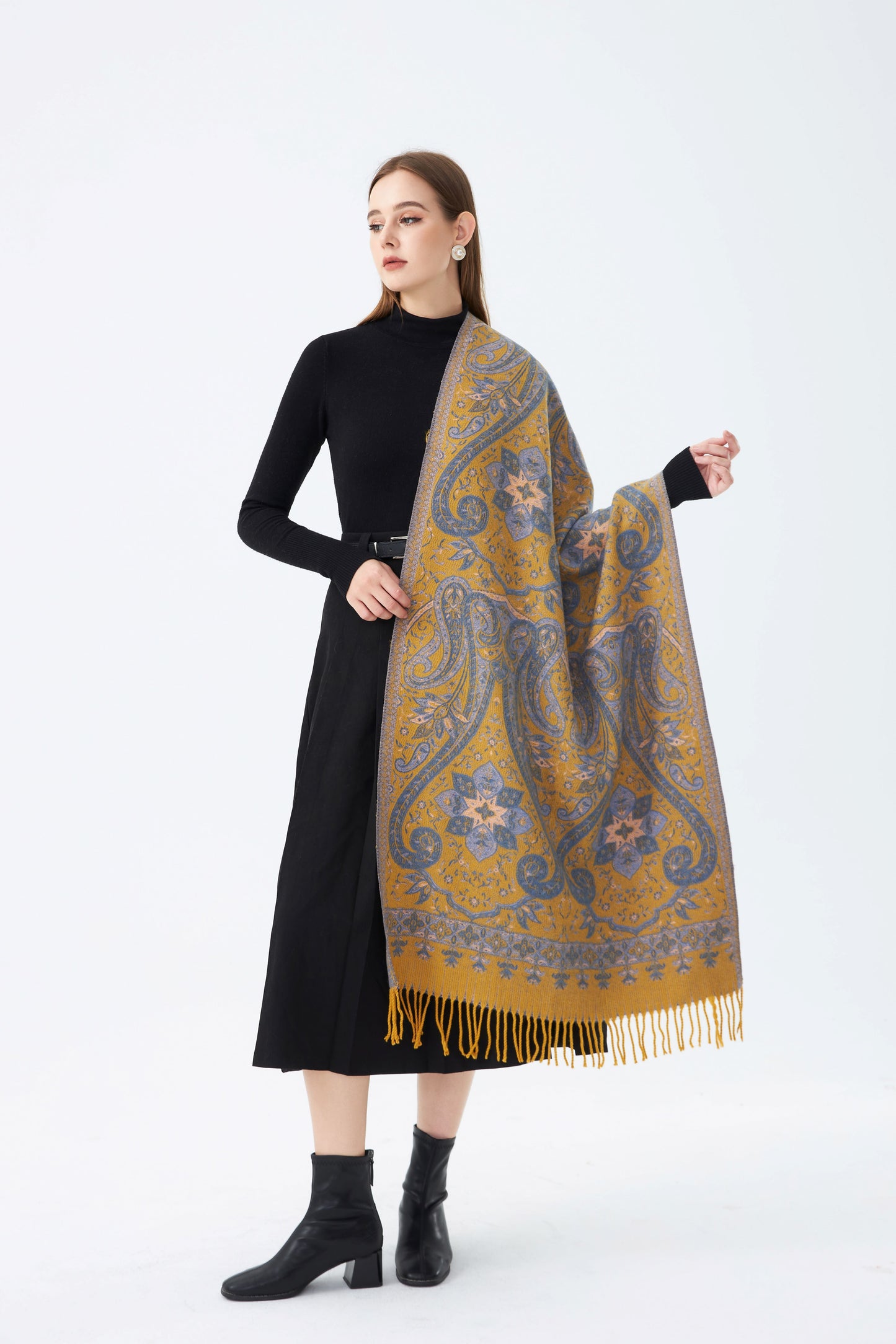 Sky Cashmere Women Scarves Elegant Jacquard Scarf Shawl - Paisley Design