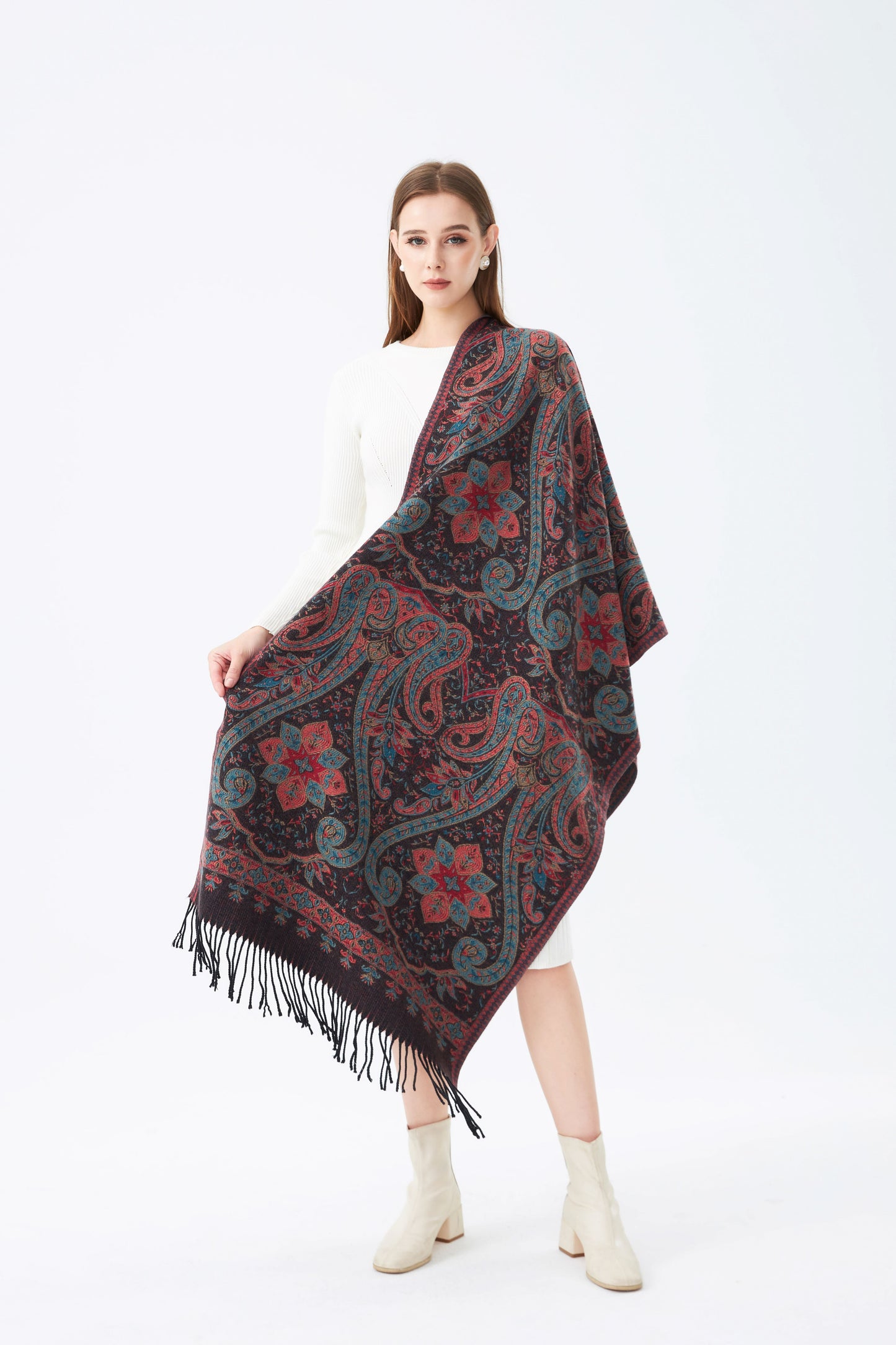 Sky Cashmere Women Scarves Elegant Jacquard Scarf Shawl - Paisley Design