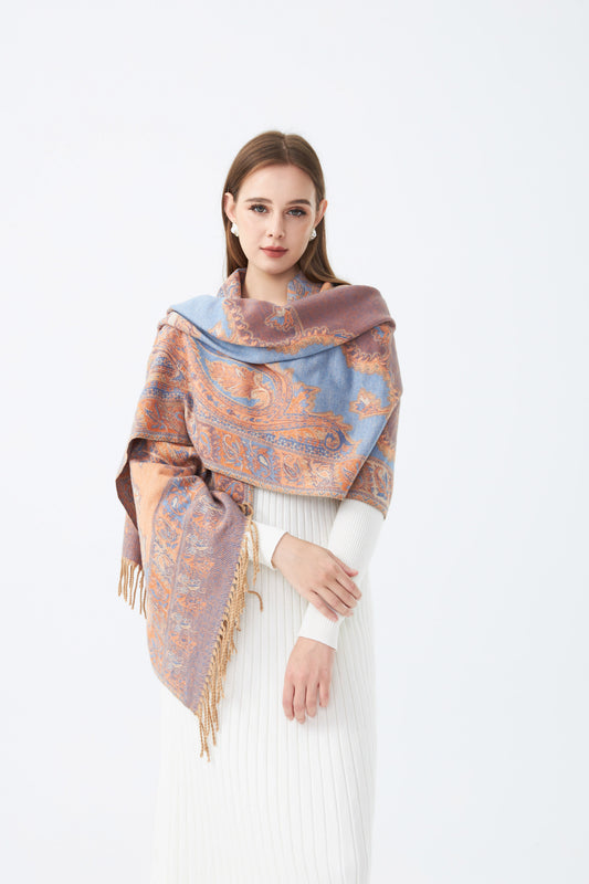 Sky Cashmere Women Scarves Elegant Jacquard Scarf Shawl - Floral Design