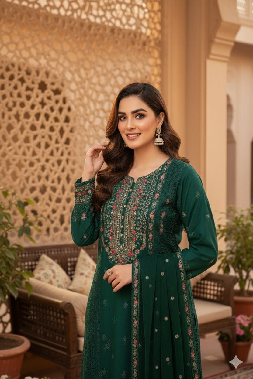 03-Piece Lawn Embroidered Suit Ready To Wear