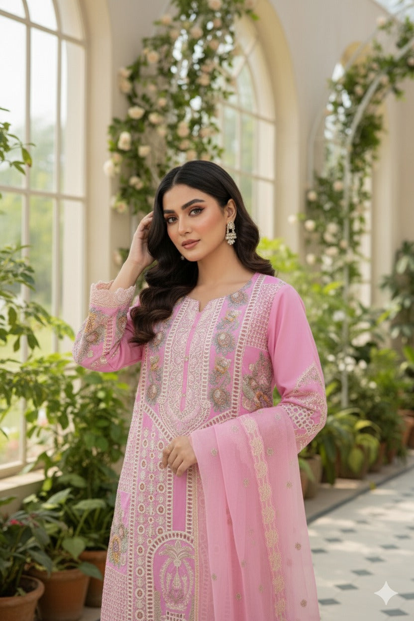 03-Piece Embroidered Lawn Suit Ready To Wear