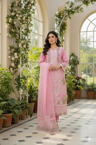 03-Piece Embroidered Lawn Suit Ready To Wear