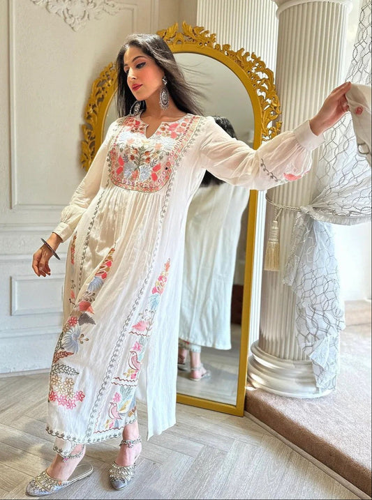 Indian Pakistani Ready to Wear Embroidered Frock 3 Pc Suit